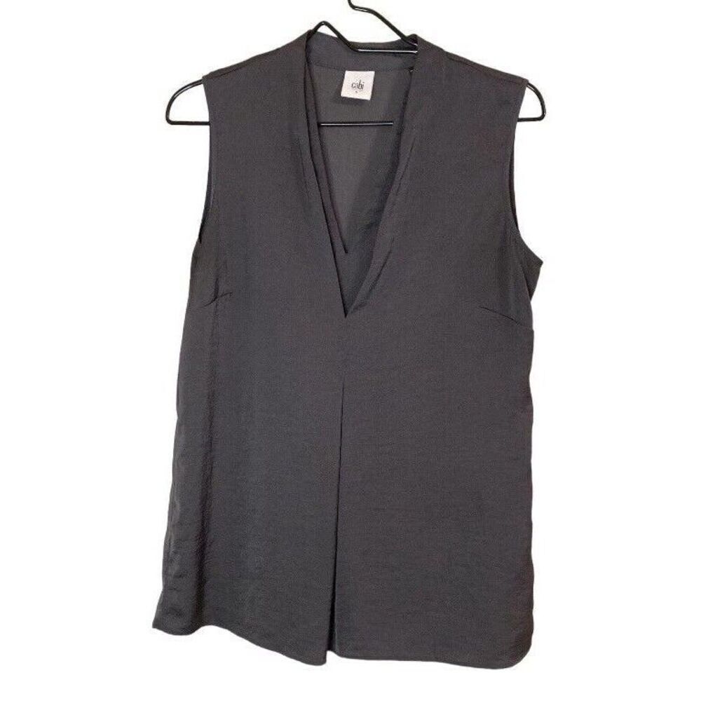 CAbi Small Veneer Top Iron Gray V Neck Sleeveless Top Blouse #3786